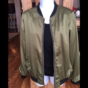 Olive green jacket from Evereve